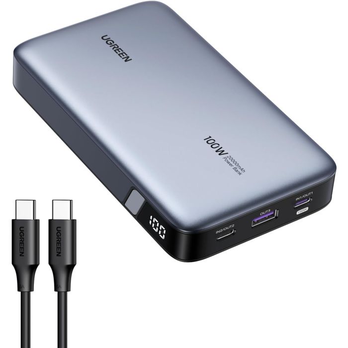 Ugreen 100W 20000mAh Prenosna baterija za prenosni računalnik s tremi vrati Ugreen 100W 20000mAh Prenosna baterija za prenosni računalnik s tremi vrati