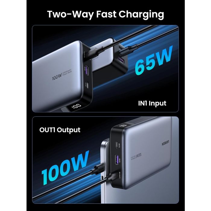 Ugreen 100W 20000mAh Prenosna baterija za prenosni računalnik s tremi vrati Ugreen 100W 20000mAh Prenosna baterija za prenosni računalnik s tremi vrati