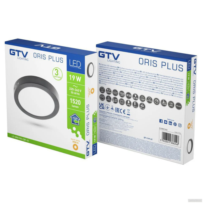 GTV LED panel 19W 1520lm 4000K, nadgradni, okrogel, črn GTV LED panel 19W 1520lm 4000K, nadgradni, okrogel, črn