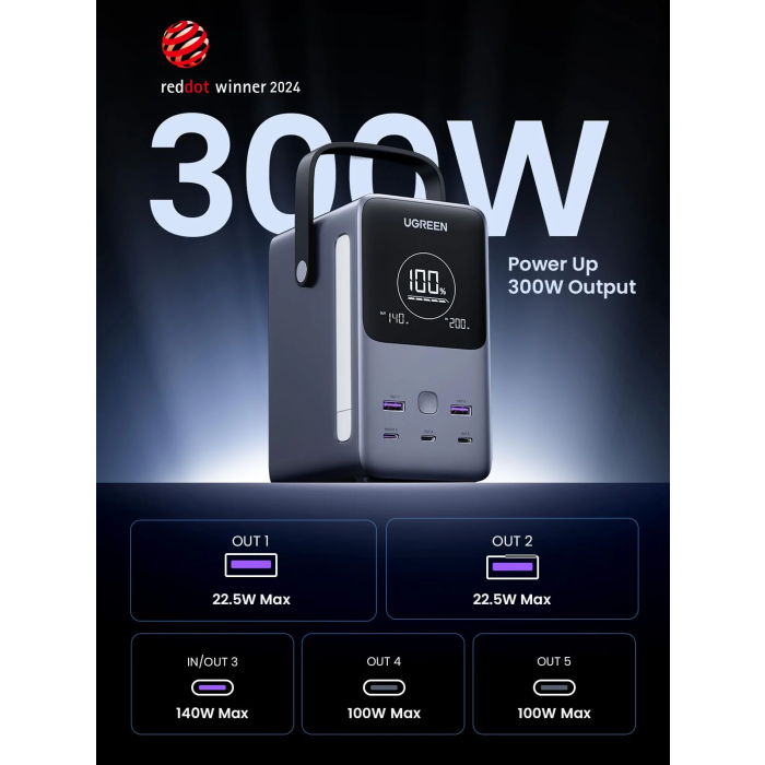 Ugreen prenosna polnilna baterija 48.000mAh, 300W s pametnim digitalnim zaslonom Ugreen prenosna polnilna baterija 48.000mAh, 300W s pametnim digitalnim zaslonom