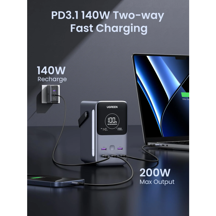 Ugreen prenosna polnilna baterija 48.000mAh, 300W s pametnim digitalnim zaslonom Ugreen prenosna polnilna baterija 48.000mAh, 300W s pametnim digitalnim zaslonom