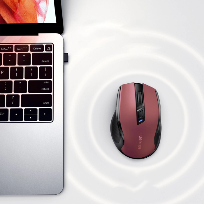 Brezžična miška UGREEN Bluetooth 5.0 in 2,4 Ghz z USB sprejemnikom - rdeča Brezžična miška UGREEN Bluetooth 5.0 in 2,4 Ghz z USB sprejemnikom - rdeča