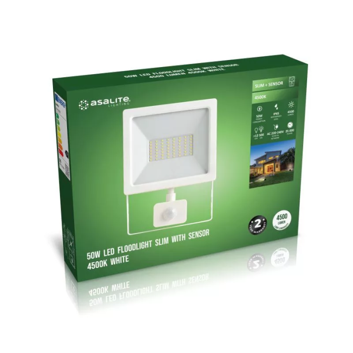 Asalite LED bel reflektor Slim 50W 4500K (4500 lumnov) + senzor Asalite LED bel reflektor Slim 50W 4500K (4500 lumnov) + senzor