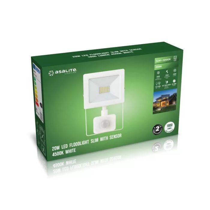 Asalite LED slim reflektor 20W 4500K (1800 lumnov) + Senzor, bela Asalite LED slim reflektor 20W 4500K (1800 lumnov) + Senzor, bela
