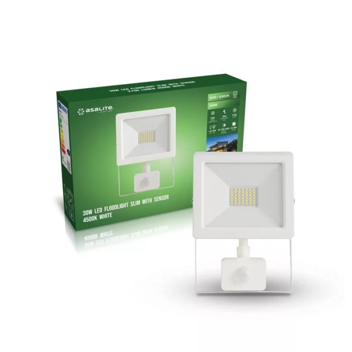 Asalite LED bel reflektor Slim 30W 4500K (2700 lumnov) + senzor Asalite LED bel reflektor Slim 30W 4500K (2700 lumnov) + senzor