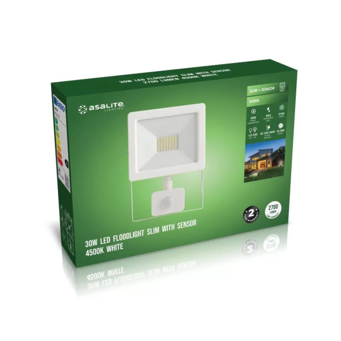 Asalite LED bel reflektor Slim 30W 4500K (2700 lumnov) + senzor Asalite LED bel reflektor Slim 30W 4500K (2700 lumnov) + senzor