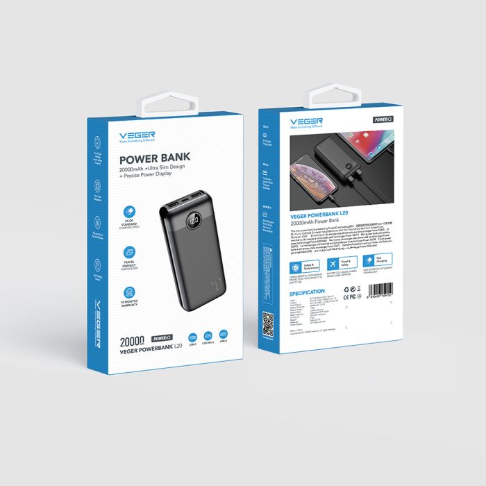 VEGER prenosna baterija L20s 20000 mAh, bela VEGER prenosna baterija L20s 20000 mAh, bela