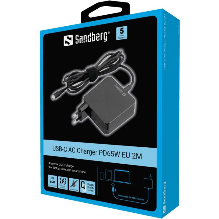 Sandberg USB-C polnilnik PD65W EU 2M Sandberg USB-C polnilnik PD65W EU 2M