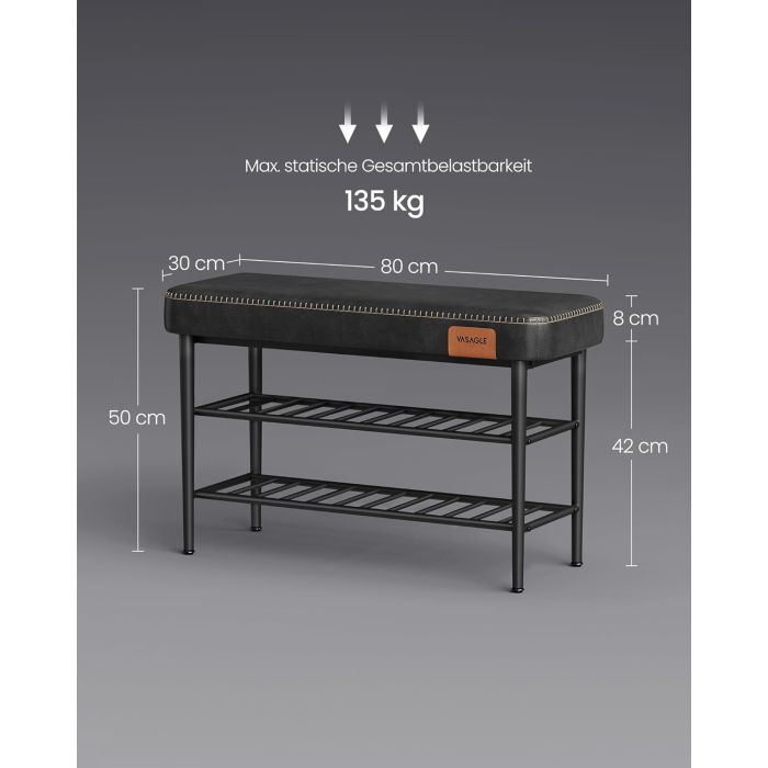 VASAGLE EKHO klop za čevlje, umetno usnje, 135 kg nosilnosti, črna, 30 x 80 x 50 cm, retro 60 VASAGLE EKHO klop za čevlje, umetno usnje, 135 kg nosilnosti, črna, 30 x 80 x 50 cm, retro 60