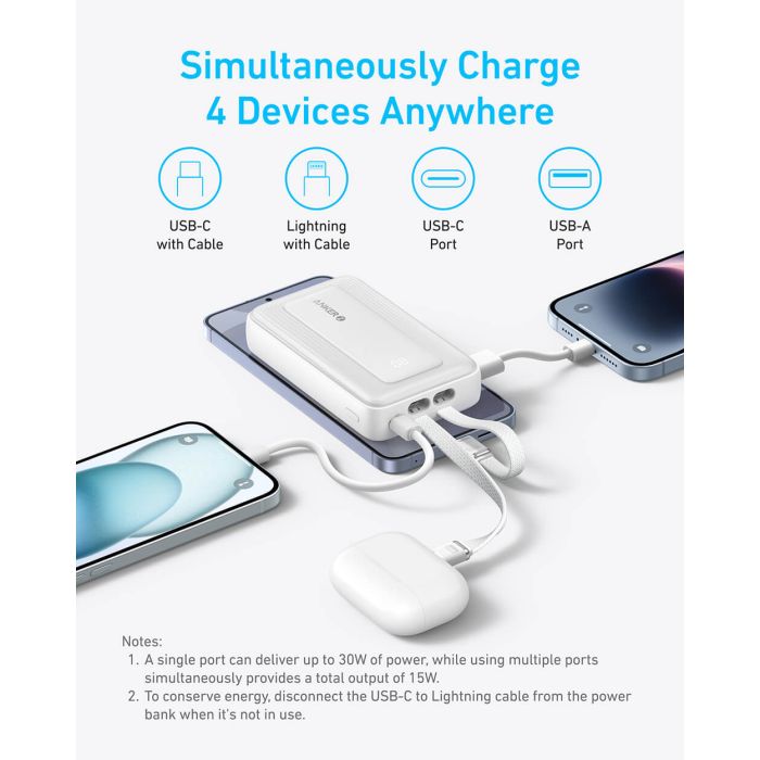 Anker Zolo Powerbank 10000 mAh, 30W z vgrajenima kabloma USB-C + Lightning, črn Anker Zolo Powerbank 10000 mAh, 30W z vgrajenima kabloma USB-C + Lightning, črn