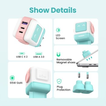 Ugreen Nexode Robot GaN 65W Polnilnik - Roza Ugreen Nexode Robot GaN 65W Polnilnik - Roza