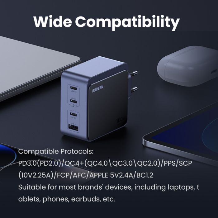 Ugreen Nexode S 100W 3x USB-C + 1x USB-A polnilec Ugreen Nexode S 100W 3x USB-C + 1x USB-A polnilec