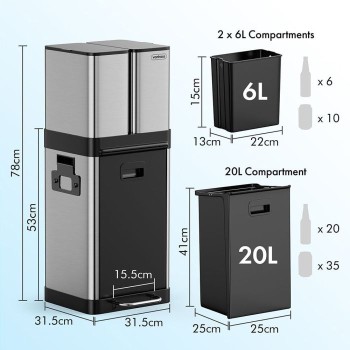 VonHaus trojni koš za odpadke iz nerjavečega jekla 32L VonHaus trojni koš za odpadke iz nerjavečega jekla 32L