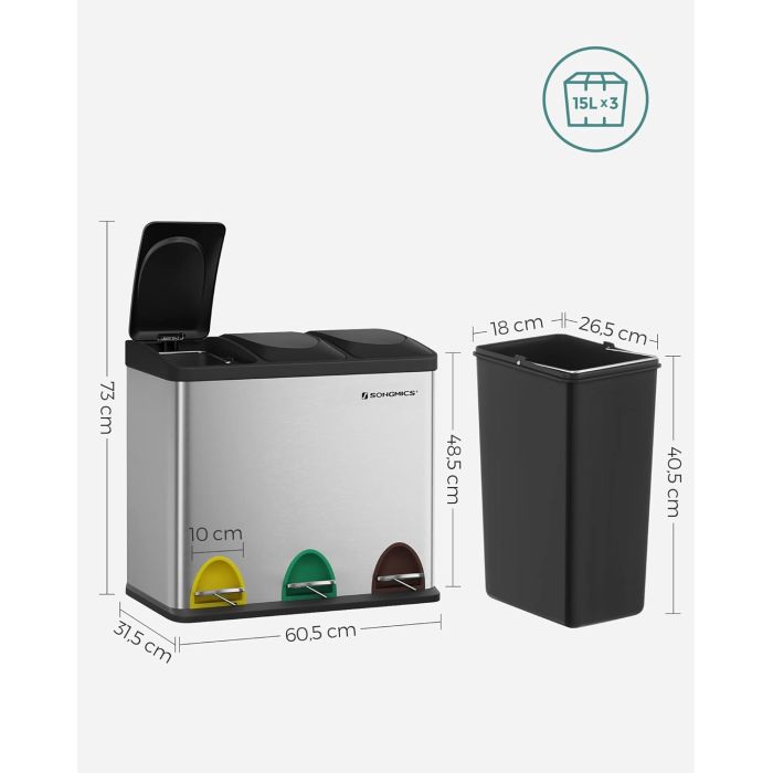 SONGMICS koš za ločevanje odpadkov 45L LTB45L SONGMICS koš za ločevanje odpadkov 45L LTB45L