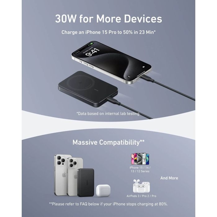 Anker MagGo 10K Slim brezžični powerbank, črn Anker MagGo 10K Slim brezžični powerbank, črn