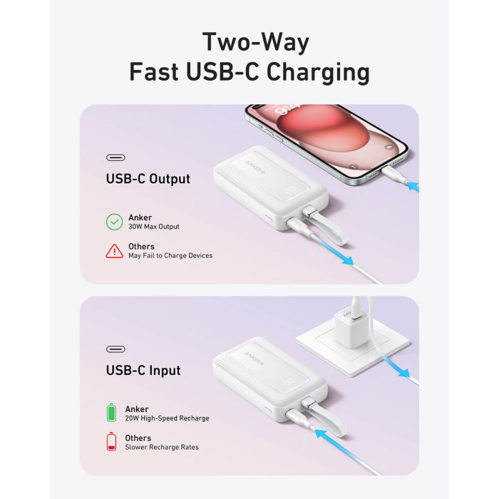 Anker Zolo Powerbank 10000 mAh, 30W z vgrajenim kablom USB-C, črn Anker Zolo Powerbank 10000 mAh, 30W z vgrajenim kablom USB-C, črn