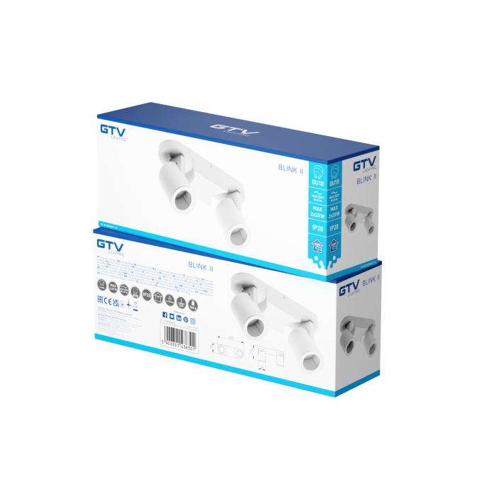 GTV Stropna svetilka BLINK II, maks. 250V, 50/60 Hz, GU10, maks. 20W*2, IP20, dvojna, bela GTV Stropna svetilka BLINK II, maks. 250V, 50/60 Hz, GU10, maks. 20W*2, IP20, dvojna, bela