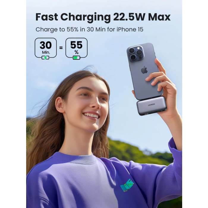 Ugreen 5000mAh 22,5W USB-C polnilna baterija z vgrajenim USB-C priključkom in LED zaslonom Ugreen 5000mAh 22,5W USB-C polnilna baterija z vgrajenim USB-C priključkom in LED zaslonom