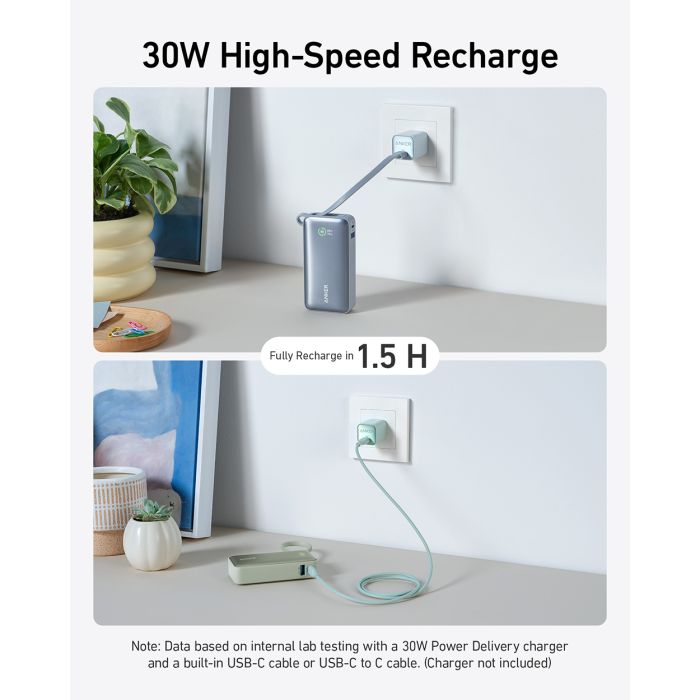 Anker 545 Nano powerbank 10K z vgrajenim kablom USB-C, zelen Anker 545 Nano powerbank 10K z vgrajenim kablom USB-C, zelen