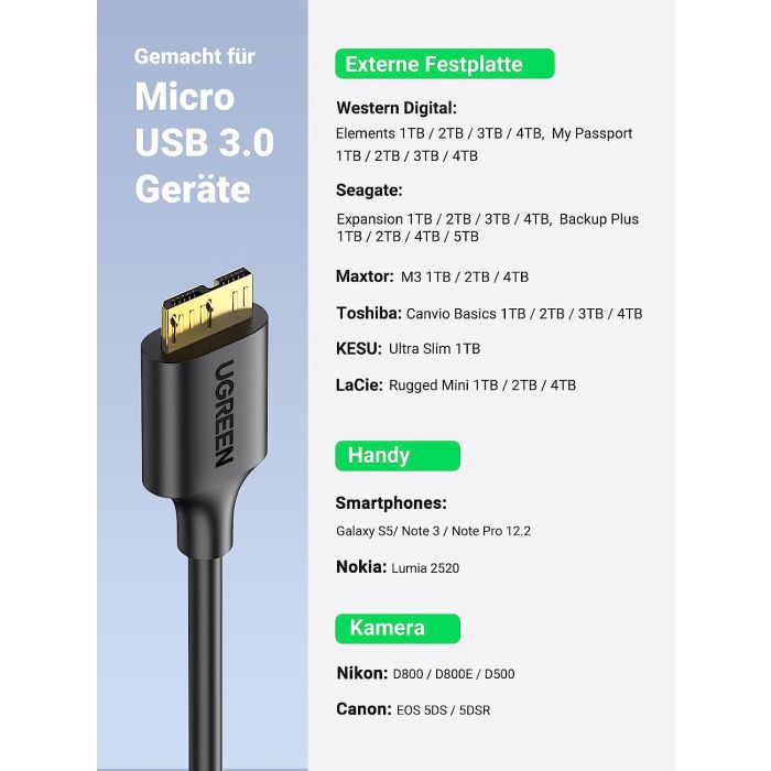 Ugreen USB 3.0 kabel USB A na Micro B, 2m Ugreen USB 3.0 kabel USB A na Micro B, 2m