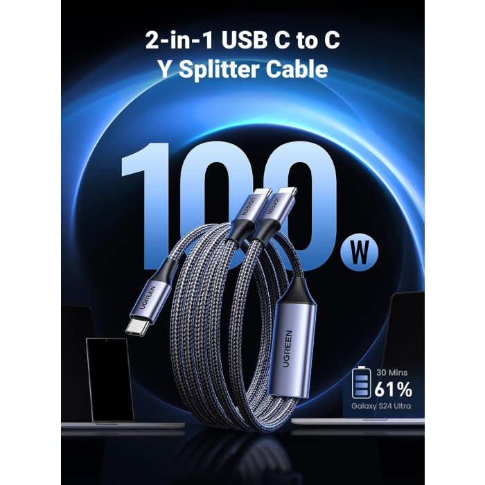 Ugreen 2v1 dvojni USB-C polnilni kabel s 100W Ugreen 2v1 dvojni USB-C polnilni kabel s 100W