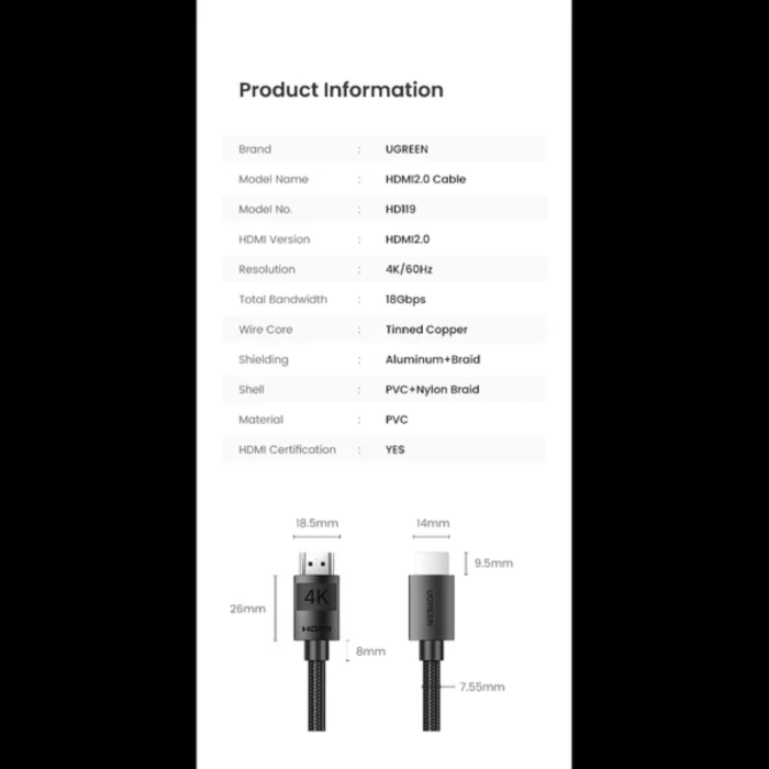 Ugreen 4K HDMI 2.0 kabel - 2M Ugreen 4K HDMI 2.0 kabel - 2M