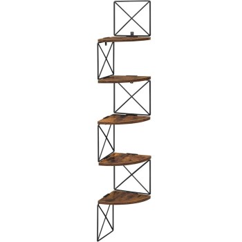VASAGLE stenski kotni regal, 5-nivojski, rustikalno rjav in črn, 127,5 × 20 × 20 cm, industrijski slog VASAGLE stenski kotni regal, 5-nivojski, rustikalno rjav in črn, 127,5 × 20 × 20 cm, industrijski slog