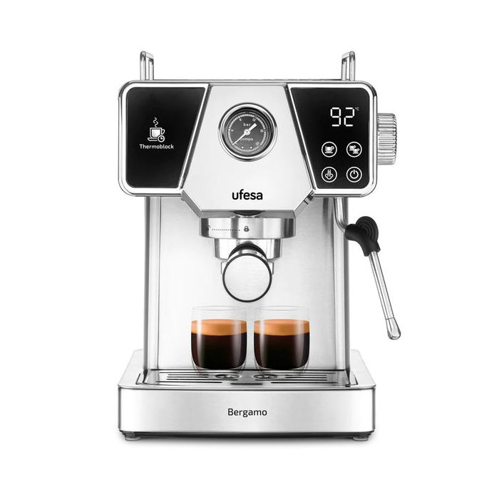 Ufesa UFESA Bergamo espresso aparat za mleti kavni prah, 20 barov pritiska, z manometrom, Thermoblock ogrevanjem in penilcem mleka Ufesa UFESA Bergamo espresso aparat za mleti kavni prah, 20 barov pritiska, z manometrom, Thermoblock ogrevanjem in penilcem mleka