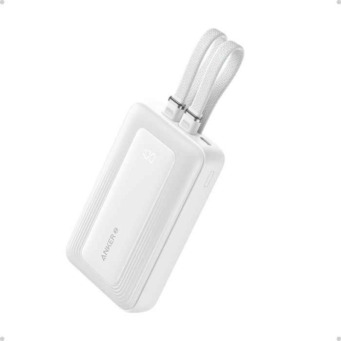 Anker Zolo Powerbank 10000 mAh, 30W z vgrajenima kabloma USB-C + Lightning, bel Anker Zolo Powerbank 10000 mAh, 30W z vgrajenima kabloma USB-C + Lightning, bel