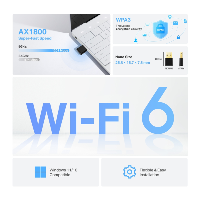TP-LINK AX1800 Wi-Fi 6 Nano brezžična USB mrežna kartica TP-LINK AX1800 Wi-Fi 6 Nano brezžična USB mrežna kartica