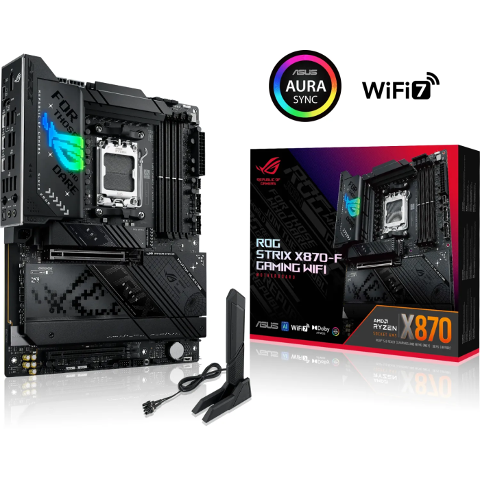 ASUS ROG STRIX X870-F GAMING WIFI, DDR5, SATA3, USB3.2Gen2x2, DP, 2.5GbE, WiFi 7, AM5 ATX ASUS ROG STRIX X870-F GAMING WIFI, DDR5, SATA3, USB3.2Gen2x2, DP, 2.5GbE, WiFi 7, AM5 ATX