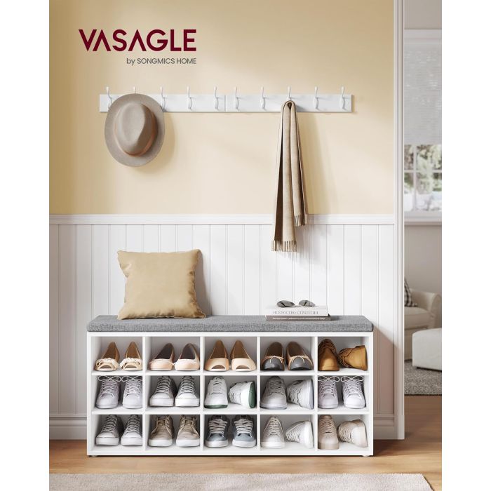 VASAGLE klop za čevlje z mehko blazino 30 x 105 x 48 cm, bela VASAGLE klop za čevlje z mehko blazino 30 x 105 x 48 cm, bela