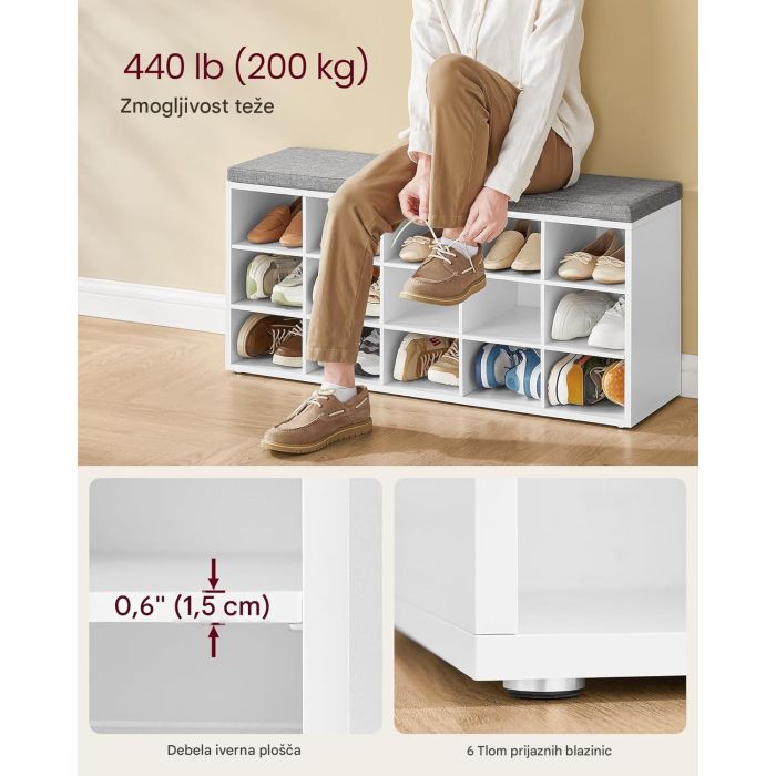 VASAGLE klop za čevlje z mehko blazino 30 x 105 x 48 cm, bela VASAGLE klop za čevlje z mehko blazino 30 x 105 x 48 cm, bela