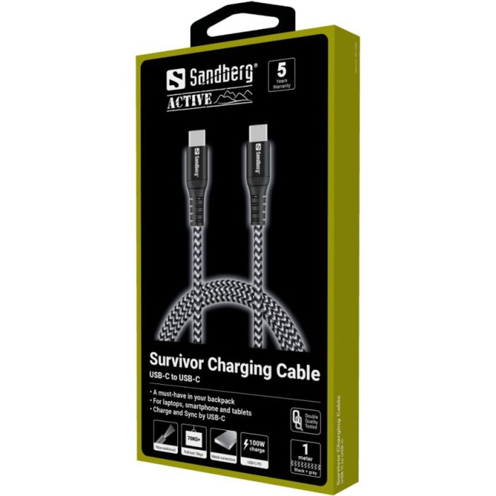 Sandberg Survivor USB-C kabel1M, 100W Sandberg Survivor USB-C kabel1M, 100W