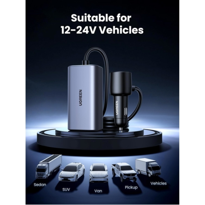 Ugreen 150W avto polnilec s 4 priključki Ugreen 150W avto polnilec s 4 priključki