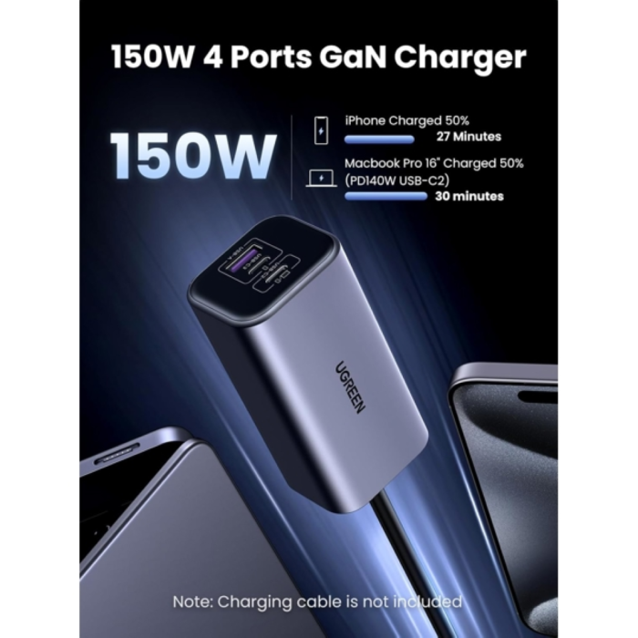 Ugreen 150W avto polnilec s 4 priključki Ugreen 150W avto polnilec s 4 priključki