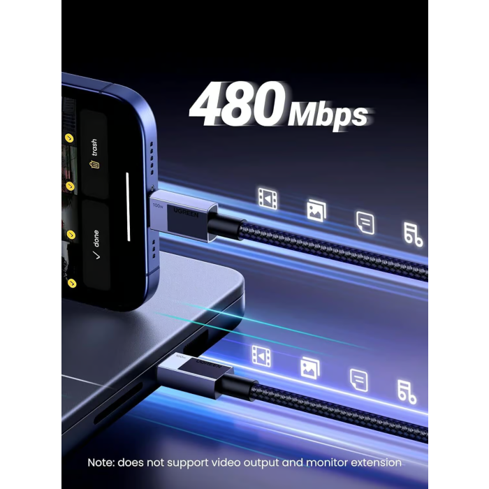 Ugreen USB-C na USB-C polnilni kabel 100W, 0,5M Ugreen USB-C na USB-C polnilni kabel 100W, 0,5M