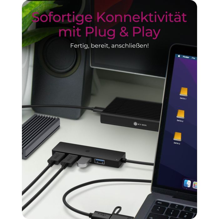 Icybox IB-HUB1424-C3 4-Port Hub z priključkom USB 3.2 Gen 1 Type-C in Type-A Icybox IB-HUB1424-C3 4-Port Hub z priključkom USB 3.2 Gen 1 Type-C in Type-A