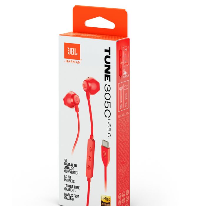 JBL USB-C žične slušalke Tune 305C, rdeče JBL USB-C žične slušalke Tune 305C, rdeče