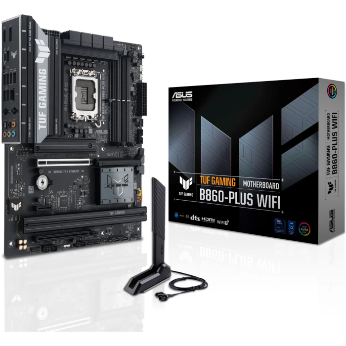 ASUS TUF GAMING B860-PLUS WIFI, DDR5, SATA3, USB4, DP, 2.5GbE, Wi-Fi 7, LGA1851 ATX ASUS TUF GAMING B860-PLUS WIFI, DDR5, SATA3, USB4, DP, 2.5GbE, Wi-Fi 7, LGA1851 ATX