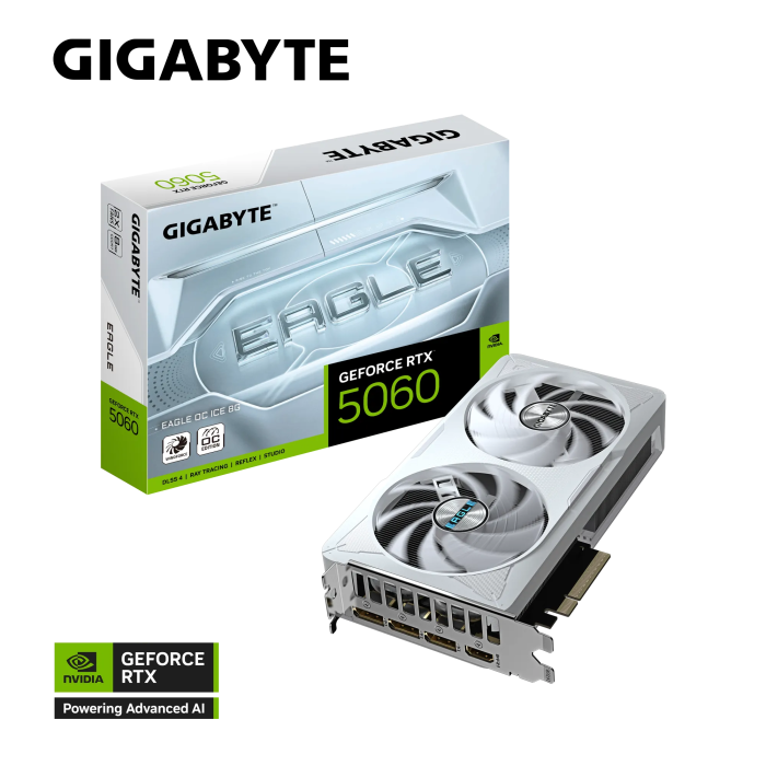 Grafična kartica GIGABYTE GeForce RTX 5060 EAGLE OC ICE 8G, 8GB GDDR7, PCI-E 5.0 Grafična kartica GIGABYTE GeForce RTX 5060 EAGLE OC ICE 8G, 8GB GDDR7, PCI-E 5.0