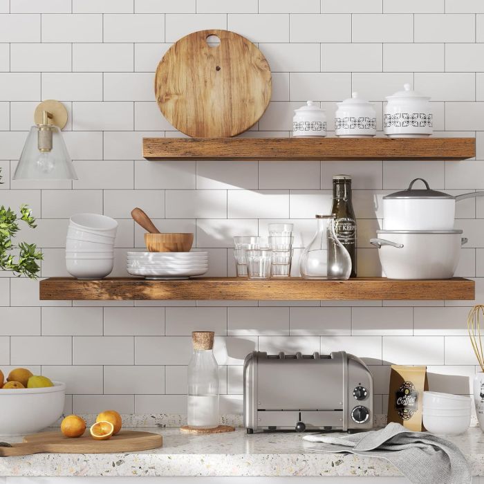 VASAGLE komplet 3 stenskih plavajočih polic, 40 × 20 × 3,8 cm, vintage rjave barve VASAGLE komplet 3 stenskih plavajočih polic, 40 × 20 × 3,8 cm, vintage rjave barve