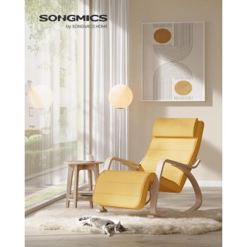 SONGMICS pomirjujoč leseni gugalni stol z nastavljivim podnožjem rumen SONGMICS pomirjujoč leseni gugalni stol z nastavljivim podnožjem rumen