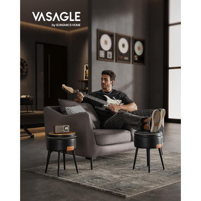 VASAGLE EKHO okrogli shranjevalni tabure z oblazinjenim sediščem VASAGLE EKHO okrogli shranjevalni tabure z oblazinjenim sediščem
