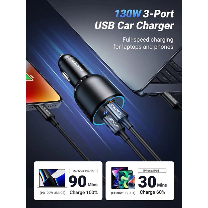 Ugreen 130W avtopolnilec z 1M USB-C kablom Ugreen 130W avtopolnilec z 1M USB-C kablom