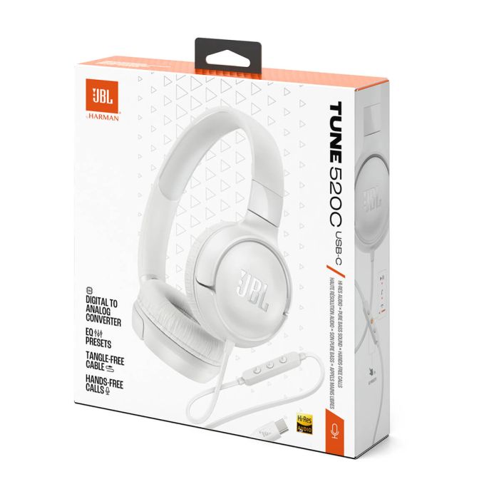 JBL Tune 520 USB-C žične slušalke, bele JBL Tune 520 USB-C žične slušalke, bele