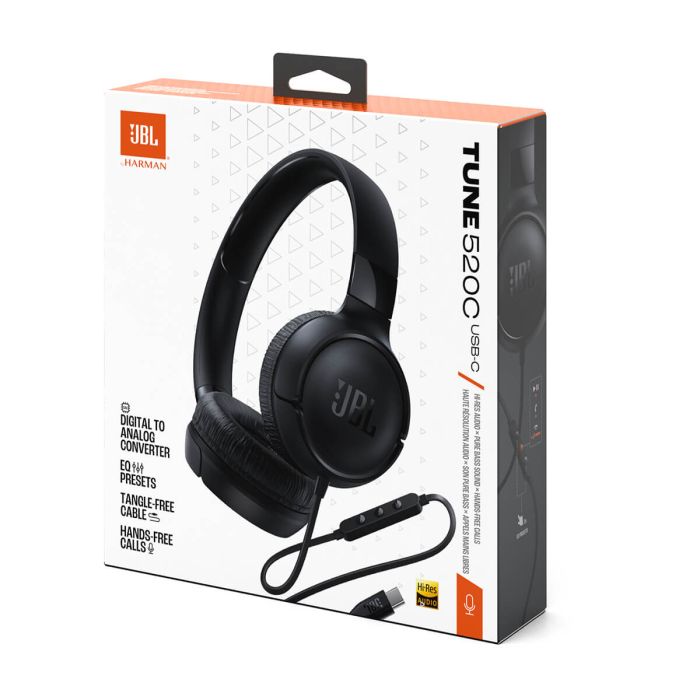 JBL Tune 520 USB-C žične slušalke, črne JBL Tune 520 USB-C žične slušalke, črne
