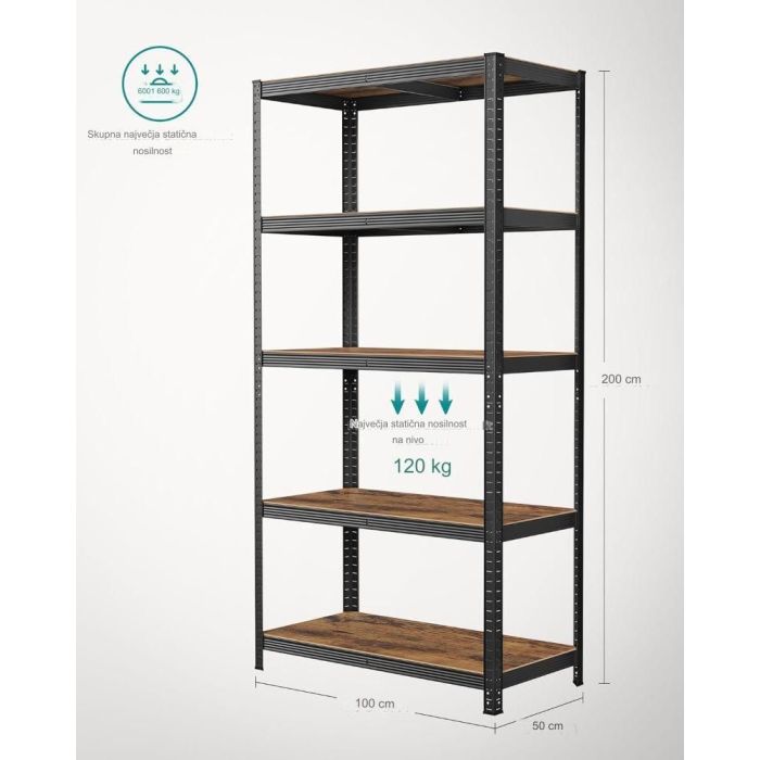 SONGMICS Regal 50 x 100 x 200 cm naravno črna,GLR050B11 SONGMICS Regal 50 x 100 x 200 cm naravno črna,GLR050B11
