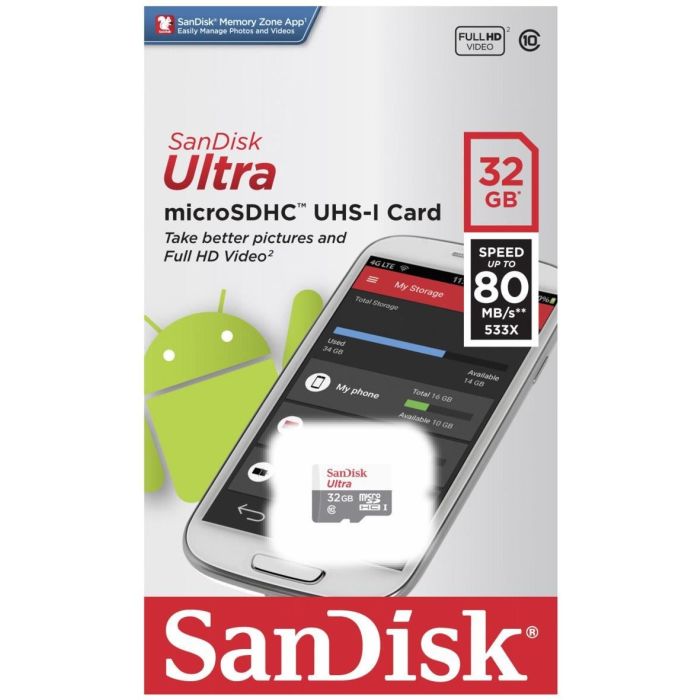 SanDisk 32GB Ultra microSDHC 100MB/s Class 10 UHS-I SANDISK SanDisk 32GB Ultra microSDHC 100MB/s Class 10 UHS-I
