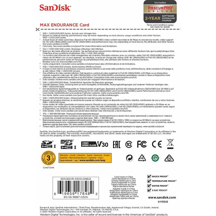 SanDisk MAX ENDURANCE microSDHC 32GB + SD Adapter SANDISK SanDisk MAX ENDURANCE microSDHC 32GB + SD Adapter